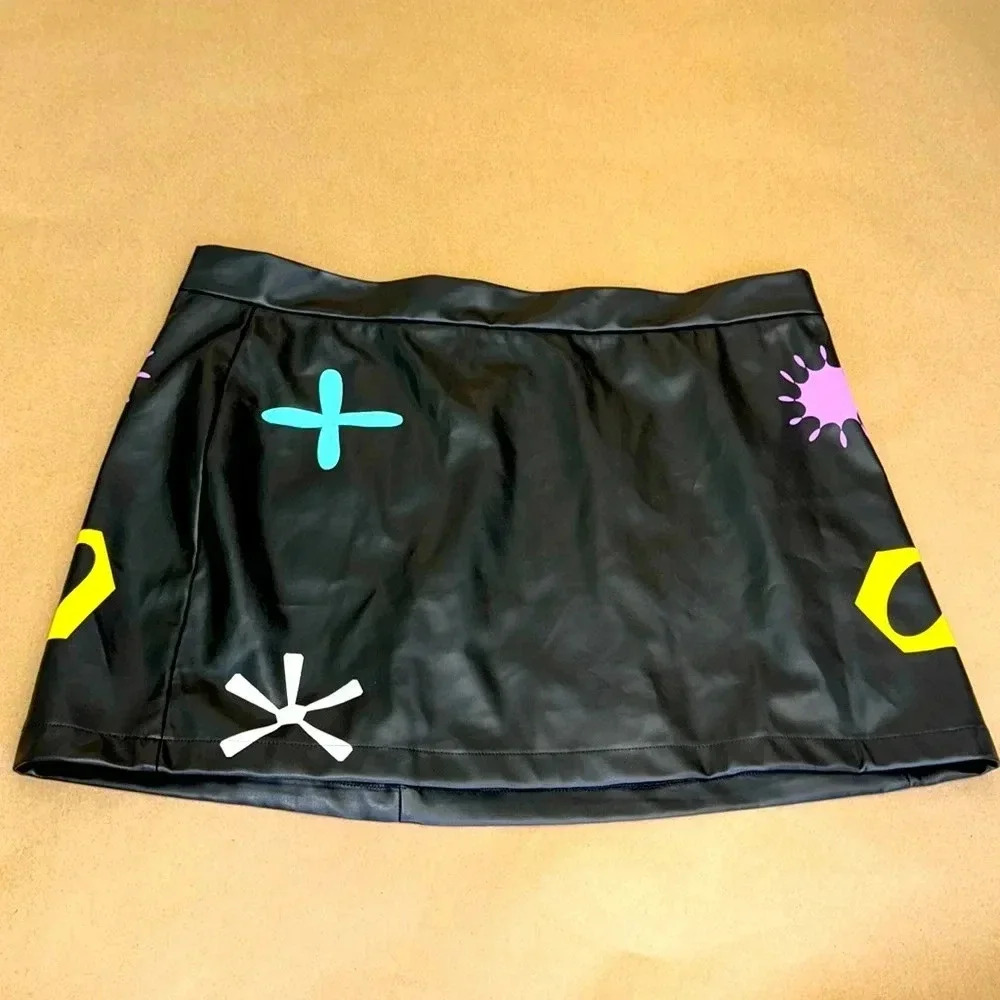 Finesse Black Mini Skirt with Colorful Patterns